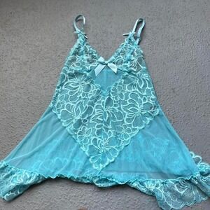 Fredericks of Hollywood Blue Lace Babydoll Lingerie Womens Large Nightie Chemise